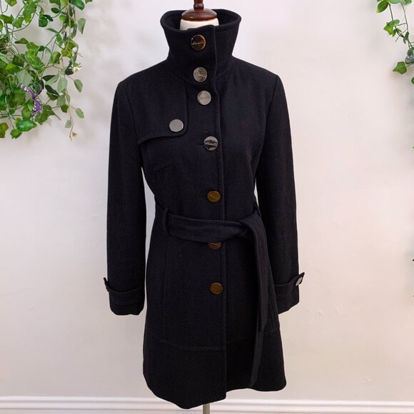 Kenneth Cole Black Wool Blend Trench Coat Size 4 - Picture 2 of 13